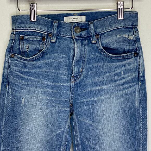 Moussy Vintage Diana Skinny Blue Jeans Japan Made Distressed Raw Hem Womens 24 - Picture 3 of 8